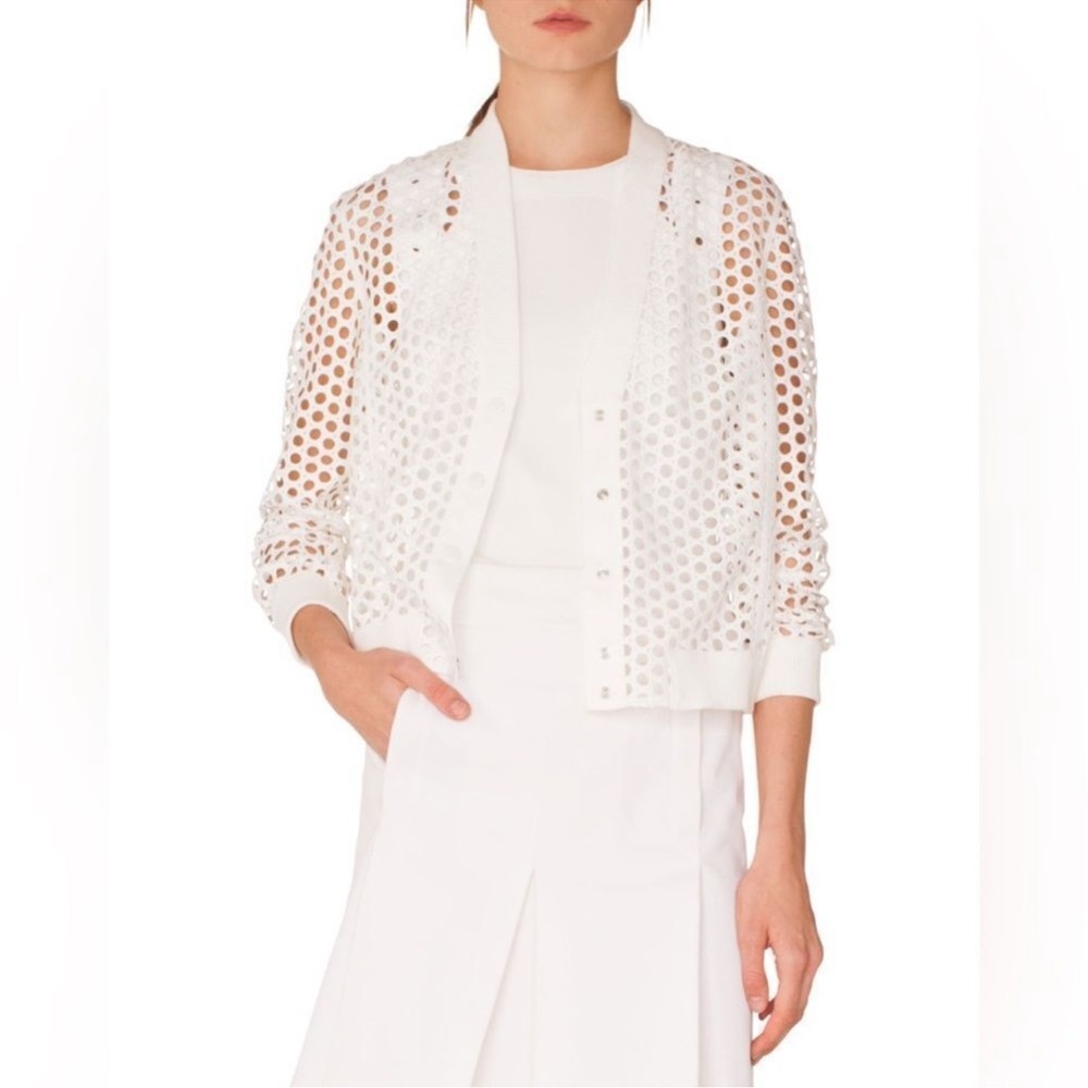 Akris Punto V-Neck Press-Button eyelet Bomber Jacket lace designer white summer - Picture 11 of 17